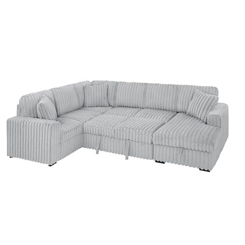 KEIKI 122" Pull-Out Sofa Bed, Sleeper Pull Out Sectional Couch, Oversized U Shape Sleeper Sofa Bed with Storage Chaise, USB Ports for Apartment Living Room, Gray thumbnail 4