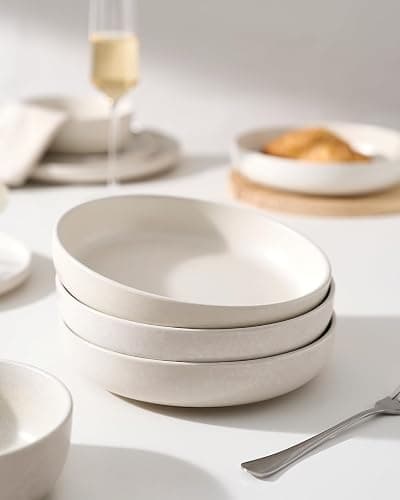 famiware Milkyway Pasta Bowls Set of 4, 8.5" Large Salad Bowls, Double Reactive Glaze, Sturdy & Stackable, Ideal for Housewarming, Festivals, Matte White thumbnail 6