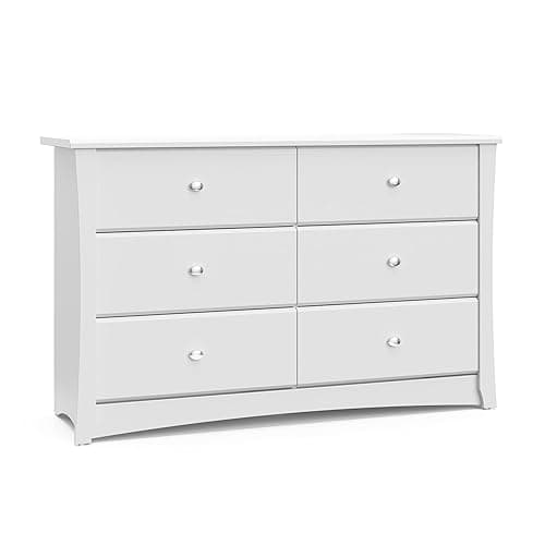 Storkcraft Crescent 6 Drawer Double Dresser (White) – GREENGUARD Gold Certified, Nursery Dresser for Kids Bedroom - White - 6 Drawer Dresser