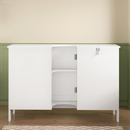 TEENFON 35.4" Pedestal Sink Storage Cabinet with 2 Doors and Adjustable Shelves, Bathroom Sink Cabinet, Under Sink Storage with U-Shape Cut-Out, White thumbnail 7