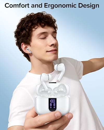 TAGRY Bluetooth Headphones True Wireless Earbuds 60H Playback LED Power Display Earphones with Wireless Charging Case IPX5 Waterproof in-Ear Ear buds with Mic for TV Smart Phone Laptop Computer Sports thumbnail 3