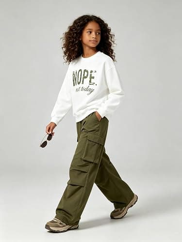 Voxikidio Teen Girls Clothes 2 Piece Outfits Letter Print Long Sleeve Tops and Cargo Pants Clothing Set thumbnail 3