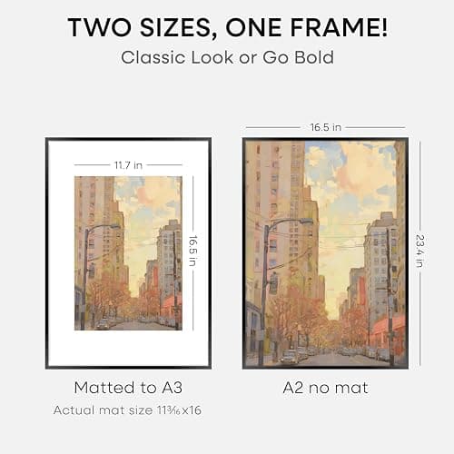 Homeoforia A2 Picture Frame Black, High End Metal 16.5 x 23.5 inch Poster Frames with Mat 11.7 x 16.5 for Photo, A2 Size Frame Matted to A3 Print, 16.5 by 23.4 Hanging Frames, Tempered Glass, Set of 3 thumbnail 3