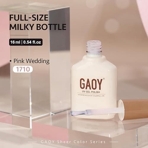 GAOY Jelly Nude Gel Nail Polish, 16ml Sheer Pink Translucent Gel Polish, UV Light Cure for Nail Art DIY, 1710 Pink Wedding thumbnail 6