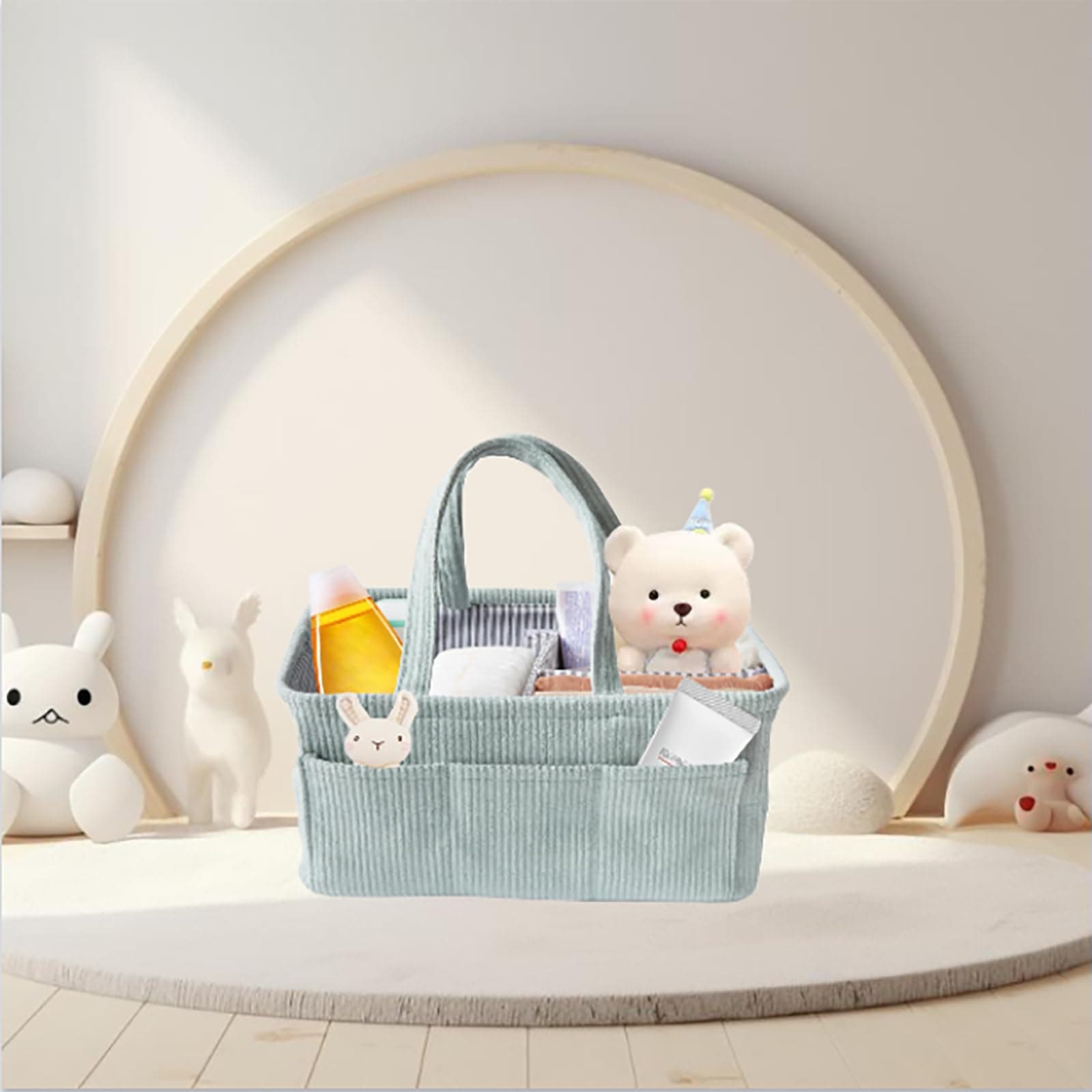 Baby Nappy Caddy Diaper Caddy Organizer, Baby Storage Basket for Diapers and Wipes, with Removable Inserts Nursery Storage Basket, Baby Shower Basket, 38 x25 x18 CM (Mint) thumbnail 7