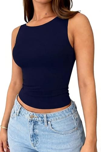 ForeFair Summer Tank Tops for Women Going Out Cute Boat Neck Casual Top Basic thumbnail 3