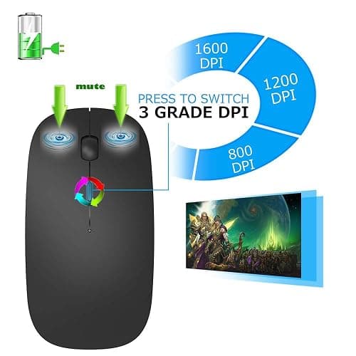 KLO Rechargeable Bluetooth 5.2/3.0/Type-C/USB-2.4G Mouse for MacBook/MacBook air/Pro/iPad, Wireless Mouse for Laptop/Notebook/pc/iPad/Chromebook (Black) thumbnail 2