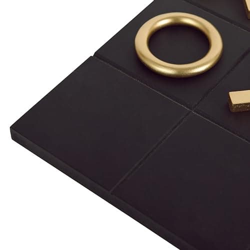 NIKKY HOME 12x12 Inch Tic Tac Toe Wood Game Board Classic Coffee Table Decor Modern Wooden Travel Game for Family, Black & Gold - Black thumbnail 7