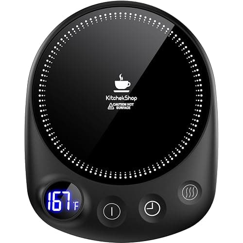 KitchekShop Coffee Mug Warmer - Fastest Heating & Highest Temperature, Coffee Cup Warmer for Desk Auto Shut Off, 4 Temp Settings & 1-12H Timer, Smart Electric Beverage Warmer for Coffee, Tea (Black) - Image 1
