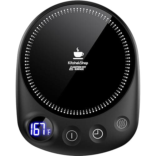 KitchekShop Coffee Mug Warmer - Fastest Heating & Highest Temperature, Coffee Cup Warmer for Desk Auto Shut Off, 4 Temp Settings & 1-12H Timer, Smart Electric Beverage Warmer for Coffee, Tea (Black) - Black