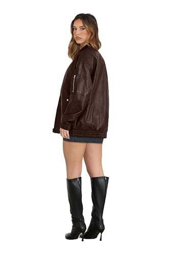 Sampeel Leather Jacket Women Faux Oversized Motorcycle Bomber Coats 2025 Fall Fashion Outfits Winter Clothes thumbnail 5