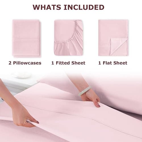Homilay Full Size Bed Sheet Set - 4 Piece Soft Microfiber Sheets with Deep Pockets, Cooling Technology, and Wrinkle-Free Pillowcase. Hotel-Quality, Durable Bedding, Light Pink thumbnail 6