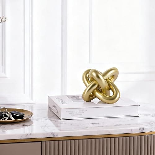 Golden Knot Statue, Three Knot Sculpture Home Decor Accents, Knot Sculptures and Statues for Rustic Coffee Table Living Room Dining Table Entryway Entrance Shelf Small Decorations and Accessories thumbnail 8