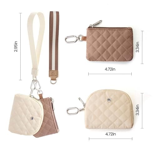 Mini Dual Pouch Wristlet Wallet for Women – Zip Around wristlet Keychain Wallet with 2 Wristlets, Ideal for Dog Walking, Coffee Runs & Lunch Break Essentials (Beige+Khaki) thumbnail 4