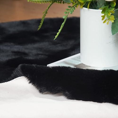 ORINOVA Black Rabbit Shaggy Fur Rug for Bedroom Washable Furry Circle Area Rugs for Living Room Kids Small Round Rug 3ft Nursery Rug thumbnail 5
