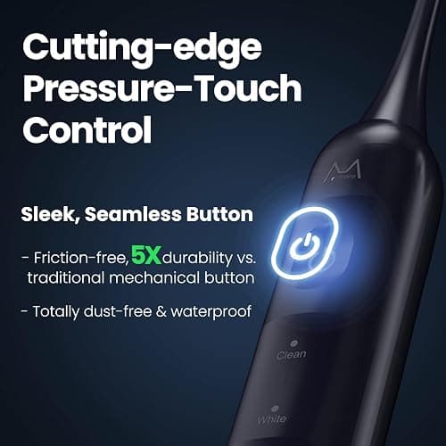 Electric Toothbrush, Marlincare Electric Toothbrush for Adults 180 Days Battery Life Rechargeable with 5 Modes, 48000VPM Motor Smart Timer IPX8, Sonic Toothbrush with 4 Brush Heads &Travel Case, Black thumbnail 5