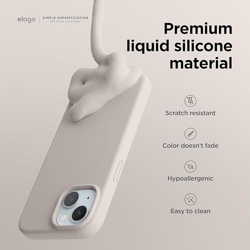 elago Compatible with iPhone 15 Case, Liquid Silicone Case, Full Body Protective Cover, Shockproof, Slim Design, Anti-Scratch Soft Microfiber Lining, 6.1 inch (Stone) thumbnail 3