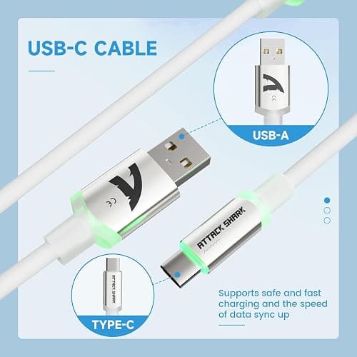 ATTACK SHARK C01Ultra Coiled Keyboard Cable with RGB Lighting, Custom USB-C Aviator Cable, Type-C to USB-A, Support 8KHz Return Rate with 4-Pin Metal Aviation Connector for PC Gaming Keyboard-White thumbnail 4