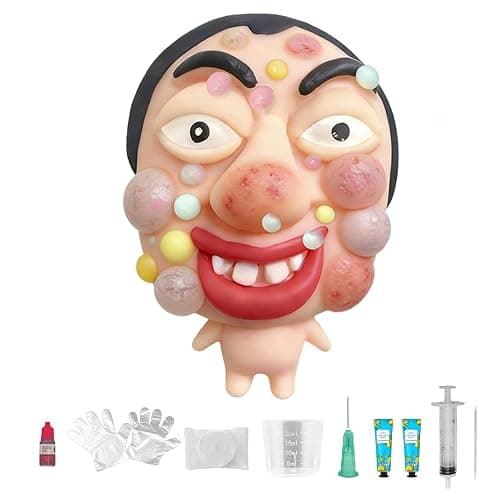 Pimple Popping Toy Squishy Toys Stress Relief Squeeze Toy – Large Reusable Silicone Pimple Popper Fidget Toy Set Soft Sensory Toy for Adults ASMR Satisfying Play Includes 2 Filling Creams (ChompFace) - Image 1