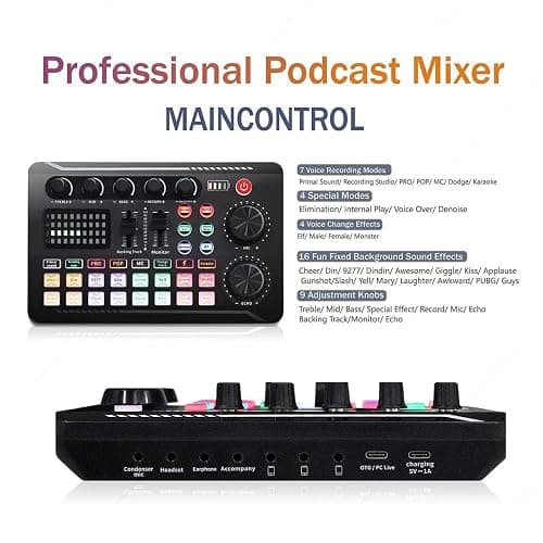 Pot Microphone Bundle, BM-800 Condenser Mic with F998 Live Sound Card Kit, Pot Equipment Bundle with Voice Changer and Mixer Functions for PC phone Studio Recording and Broating thumbnail 8