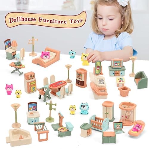 BananMelonBM 50 Pack Kids Little Dollhouse Furniture Set Toys House Big Dreams for Baby Children Girls Boys Age 3+,Miniature Accessories Educational Pretend Play Toys for Toddler thumbnail 3