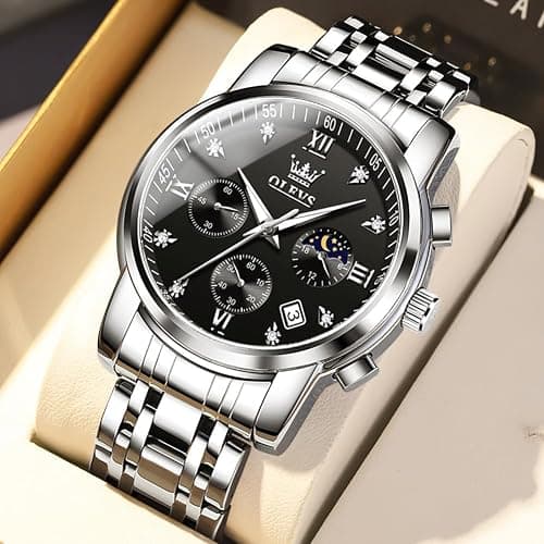 OLEVS Watch for Men Diamond Business Dress Analog Quartz Stainless Steel Waterproof Luminous Date Two Tone Luxury Casual Wrist Watch thumbnail 9