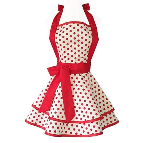 Hyzrz Lovely Handmade Cotton Retro Aprons for Women Girls Cake Kitchen Cook Apron for Mother's Gift (Red Dot) - Image 1