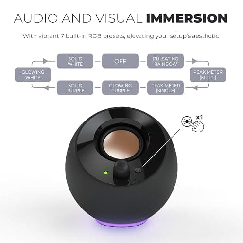 Creative Pebble SE Minimalist 2.0 USB-C Powered PC Speakers with RGB Lighting​, 3.5 mm AUX-in, Up to 4.4W RMS Power for Computers and Laptops (Black) thumbnail 2