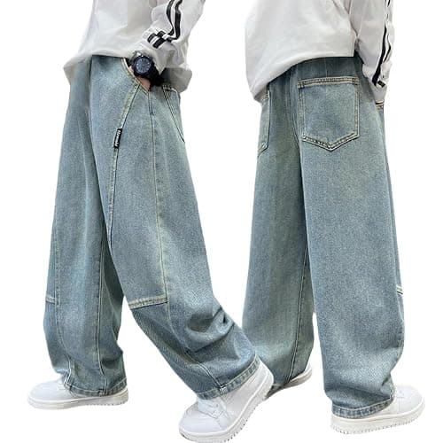 Nivne Tco Boys Baggy Jeans - Comfortable Streetwear Elastic Waist Pants with Pockets, Straight Leg Jeans for Tween - Image 1