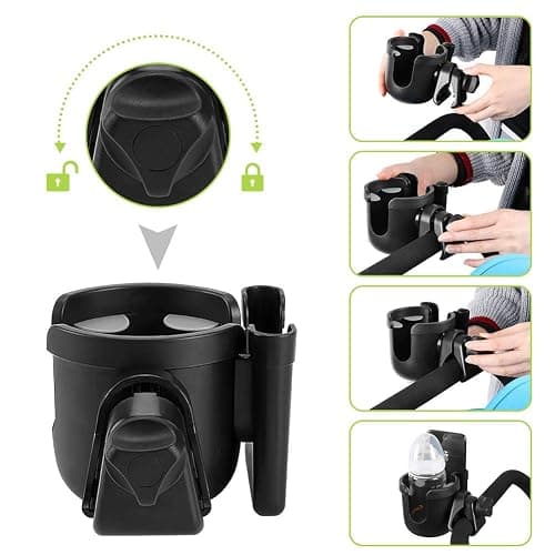 Accmor Stroller Cup Holder with Phone Holder, Bike Cup Holder, Universal Cup Holder for Uppababy Nuna Strollers, 2-in-1 Drinks Holder for Walker, Wheelchair, Scooter thumbnail 5