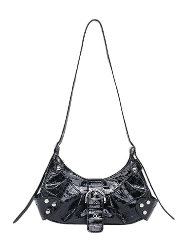 Verdusa Women's Pleated Hobo Shoulder Bags Metallic PU Leather Clutch Handbag - One Size - Glow Black - Image 1
