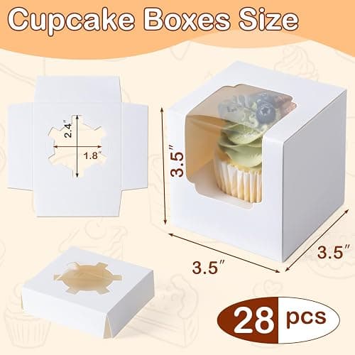 Hoewina 28 PCS Cupcake Boxes, Individual Cupcake Containers with Window | Cupcake Holders Carrier with Inserts, Stackable Deep Cake Box for Birthday Holiday Party Bakery Supplies (White) thumbnail 3