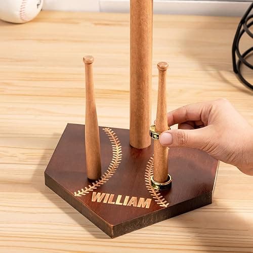 BYFDIY Custom Baseball Drip Display Wooden Personalized Name Number Championship Softball Ring Holder Display Sports Necklace Holder Organizer Baseball Jewelry Stand Birthday Gifts thumbnail 4