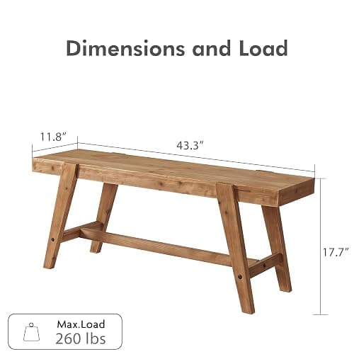 HOKYHOKY Farmhouse Solid Wood Entryway Bench – 43.4 Inches Rustic Long Bench, Dining Bench with Angled Legs, Hand-Finished Natural Grain, for Foyer, Hallway, Bedroom thumbnail 2