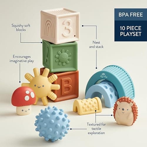 Itzy Ritzy Sensory Blocks Set - Baby Building Blocks 10-Piece Set - Features Soft & Textured Characters - Sensory Toy for Babies & Toddlers Aged 0 Months and Up thumbnail 4