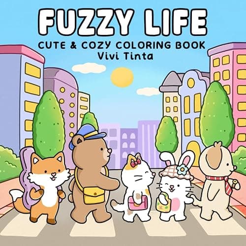Fuzzy Life: Cute & Cozy Coloring Book for Adults & Teens Featuring Adorable Animal Friends in Everyday Moments for Stress Relief - Image 1