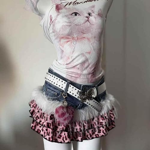 Gyaru Mcbling Leopard Skirts Harajuku Alt Y2K Coquette Shoujo Girl Clothes 2000s Jfashion Scenecore Jojifuku thumbnail 7