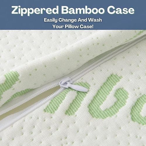 Memory Foam Rayon Bamboo Pillows Queen Size Set of 2 for Sleeping [Adjustable] - Cool & Breathable Cover with Zipper Rayon Bamboo Pillowcase - Relieves Neck Pain - Back/Stomach/Side Sleeper thumbnail 5