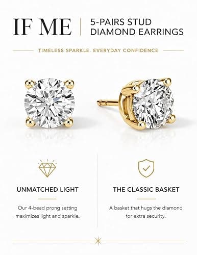 5 Pairs 14K Gold Plated Stud Earrings for Women, CZ Multiple Piercing Set | Hypoallergenic CZ Stud Earrings Set, 3-7mm Cubic Zirconia, Lightweight Comfortable Studs, Non Tarnish Jewelry, Gift for Women thumbnail 7