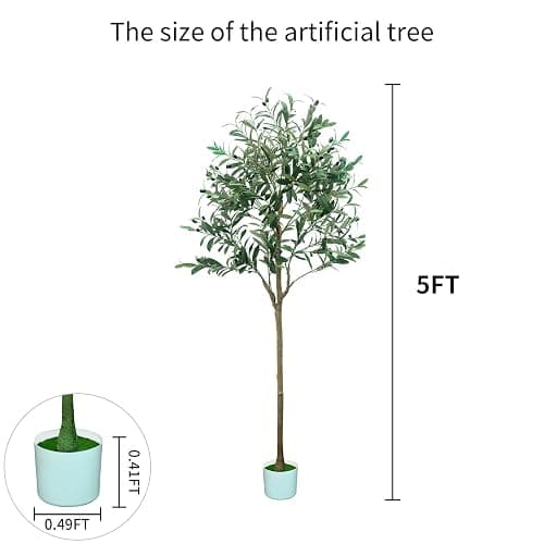 5FT Artificial Olive Tree,Artificial Plants Indoor,Faux Olive Tree Olive Trees Artificial Indoor with Natural Wood Trunk and Realistic Leaves and Fruits (5FT) thumbnail 3