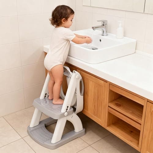 Potty Training Seat, SKYROKU Upgrade Toddler Toilet Seat for Kids Boys Girls, 2 in 1 Potty Training Toilet, Splash Guard Anti-Slip Pad Step Stool,New Sector-Shape Stabilized Base (8899+Grey) thumbnail 4