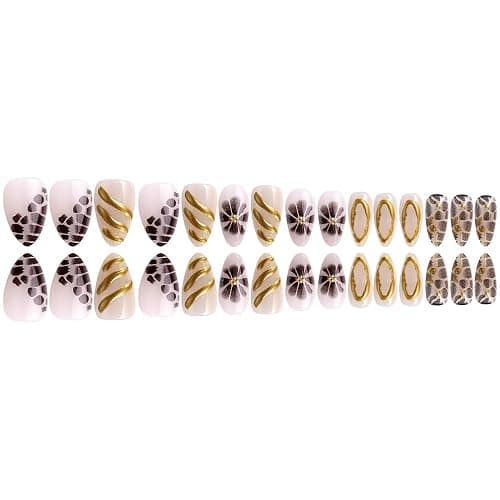 24Pcs Brown Flower Press on Nails Leopard Fake Nails Medium Almond False Nails with Gold Design Brown Flower Acrylic Nails Irregular Stick on Nail Artificial Full Cover False Nail for Women thumbnail 6