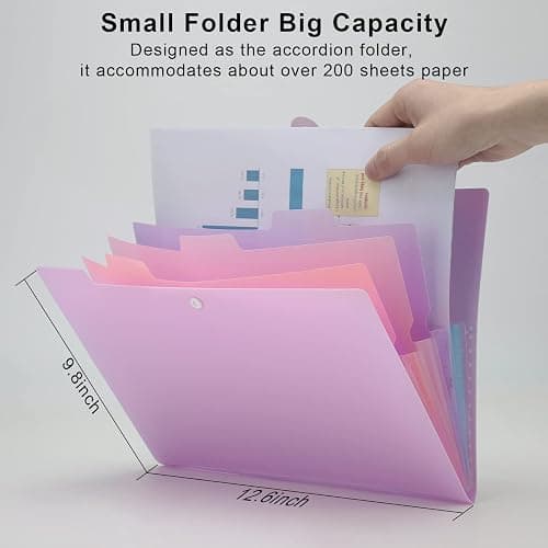 NAFY Colorful Expanding File Folder, 5 Pockets Folder with Colored Labels Portable Weave Pattern Accordion File Folder A4 Letter Size Project Organizer Document Folder for Office School (Purple) thumbnail 2
