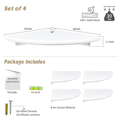 Forbena White Corner Floating Shelves for Wall Set of 4, Rounded Corner Shelves Wall Mounted for Kids Bedroom Books, Cute Wood Hanging Corner Shelf for Bathroom Decor, Living Room, Small Spaces thumbnail 2