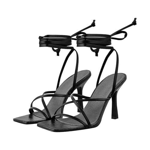 LISHAN Women's Stiletto High Heels Strappy Lace Up Sandals - Image 1