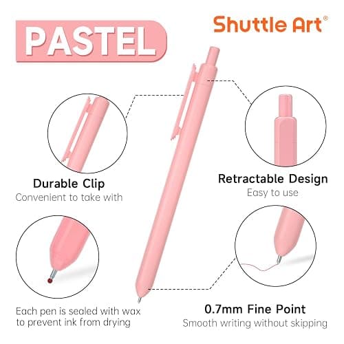 Shuttle Art Colored Retractable Gel Pens, 8 Pastel Ink Colors, Cute Pens 0.5mm Fine Point Quick Drying for Writing Drawing Journaling Note Taking School Office Home thumbnail 4