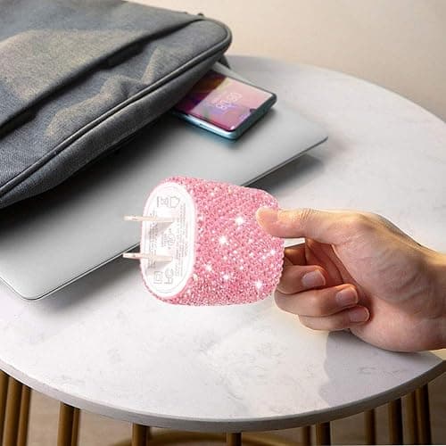 USB Wall Charger Bling 5V/2.4A 24W Dual Port Fast Charger Plug Cell Phone Block Adapter Pink for iPhone Android Samsung iPad Tablet etc. thumbnail 6