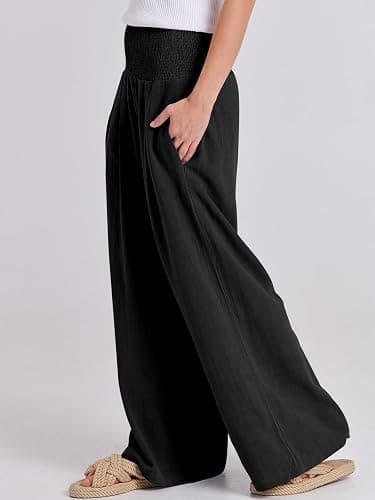 ANRABESS Women Linen Palazzo Wide Leg Pants with Pockets | Smocked High Waist，Comfort Casual Flowy Pants，Lounge Everyday Wear，Summer Boho Cute，2026 Beach Travel Vacation Outfits thumbnail 8