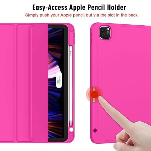 ZryXal iPad Pro 11 Inch Case 2022/2021/2020, Portable Device Cover with Pencil Holder, Smart Case for Touch ID, Auto Wake/Sleep, 2nd Gen Pencil Charging (Rose Red) thumbnail 2