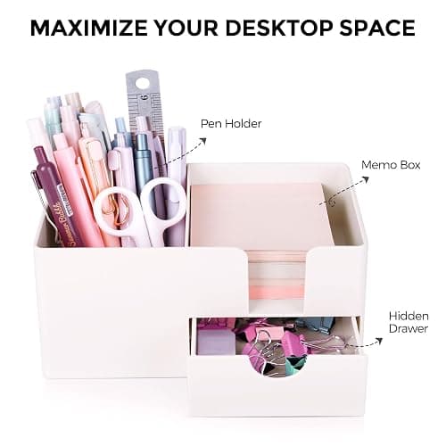 SKYDUE Small Desk Organizer with Drawer | 3 Compartments, Desk Pen Holder, For Home, School, Classroom & Office thumbnail 3
